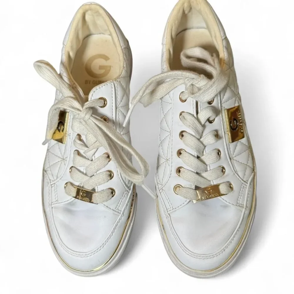 Guess Women's White and Gold Fashion Sneakers Size 6